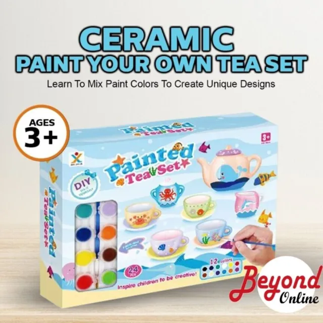 Aquamania Ceramic Paint Your Own Tea Set, 12 Colors To Choose From, Safe For Kid