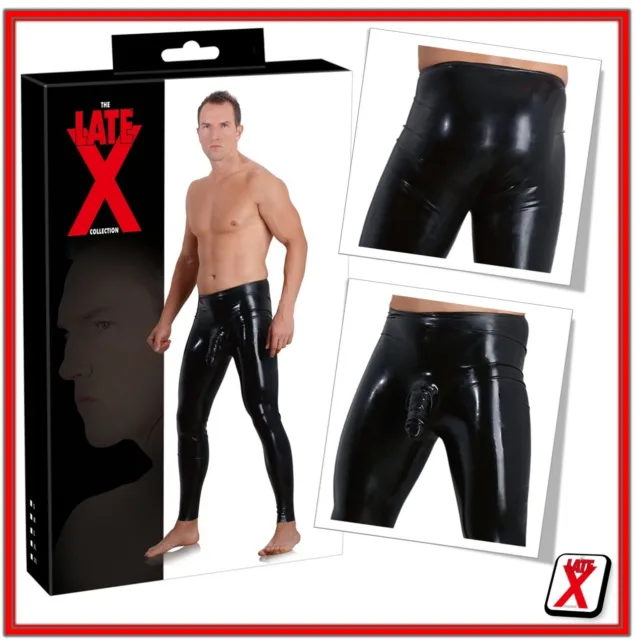 Sexy Leggings Uomo in lattice nero con guaina per il pene Latex Fetish Erotic