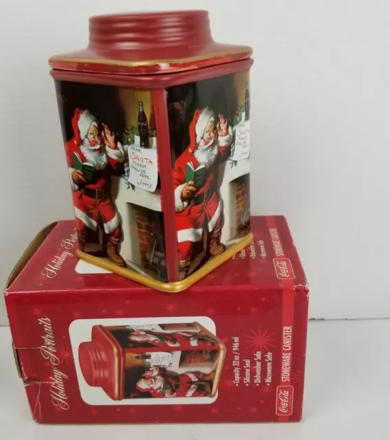 COCA COLA Holiday Portraits Letter To Santa Red Stoneware Canister ~ Sakura 2002