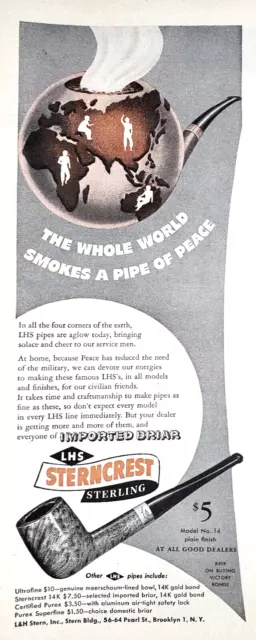 PRINT AD 1945 L&H Stern Pipe of Peace LHS Sterncrest Sterling Victory Bonds