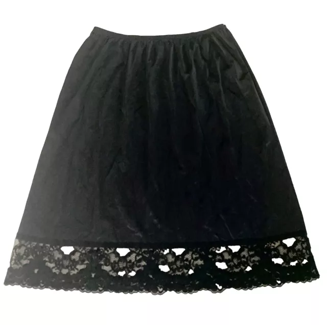 Vintage Vassarette Half Slip, Black, Large, Lace Trim, Nylon, Elastic Waist