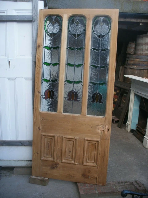 Stunning reclaimed Victorian stripped pine, stained glass front door