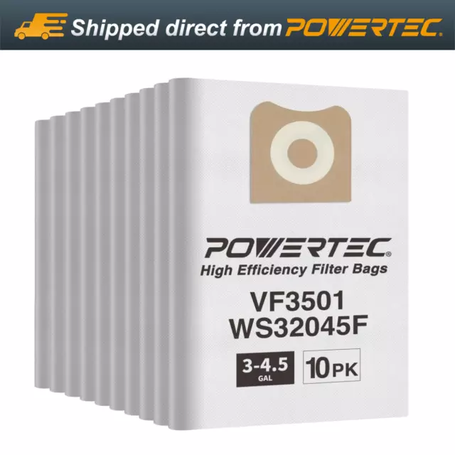 POWERTEC 75017-P2 High Efficiency Filter Bags for Ridgid Wet/Dry Vacuum VF3501