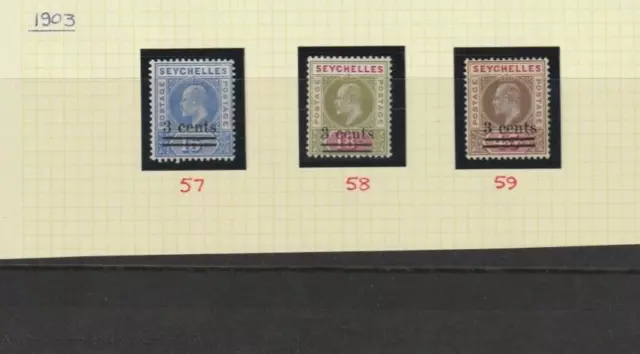 SEYCHELLES 1903 Surcharged Definitives - 3 values - SG 57/59 - m/m