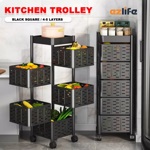 Cart Vegetable Storage 4/5Tier Kitchen Trolley Organiser Holder Rotating Rack