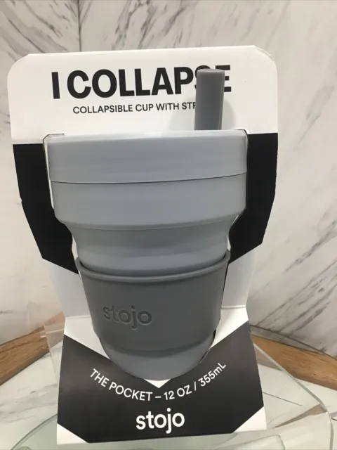 Stojo Collapsible Travel Cup With Straw CASHMERE (GREY) 12 oz.355ml Reusable NIB