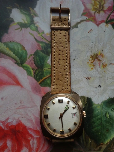 Montre Homme Vintage Jovial Mécanique Des Années 80 - Style Militaire, Boîtier Doré 34mm