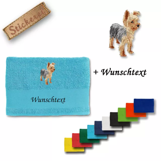 Yorkshire Terrier M2 Handtuch Duschtuch Baumwolle Stickerei bestickt +Wunschtext