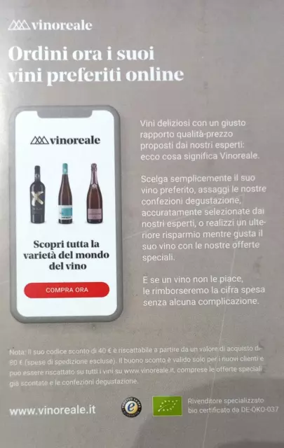 COUPON CODICE SCONTO "VINOREALE.IT "  €  40 su acquisto di € 80 3