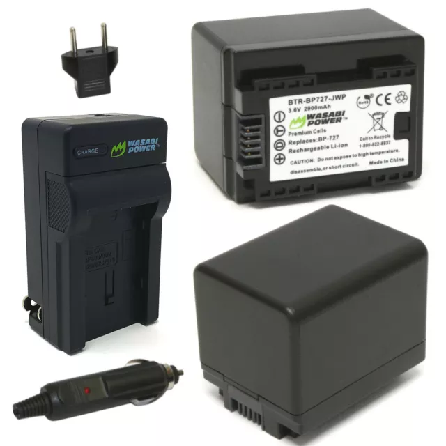 Wasabi Power Battery (2-Pack) and Charger for Canon BP-727, CG-700