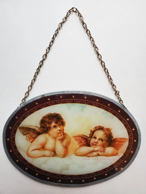 Vintage 1996 Daydreaming Cherubs Glass Oblong Flue Cover PRECIOUS!