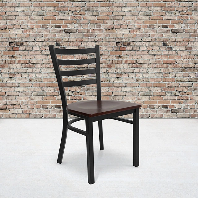 Flash Furniture HERCULES Series Black Ladder Back Metal Restaurant Chair -