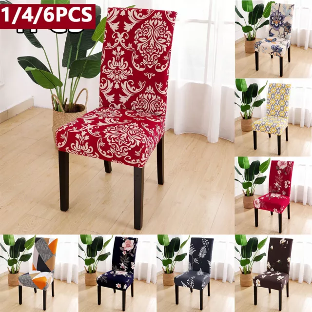 1/4/6pcs Dining Room Printed Chair Covers Stretch Spandex Slipcovers Home Decor