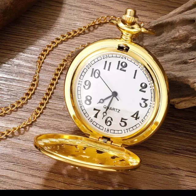 Antike Steampunk Vintage arabische Ziffern Quarz Taschenuhr Gold mit Kette