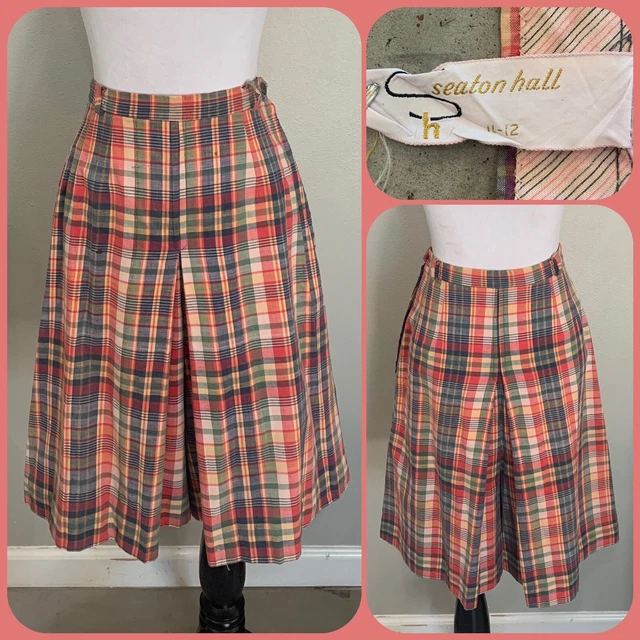 50s SEATON HALL Side Zip BERMUDA SHORTS Plaid Madras Mod Palazzo Culottes VTG