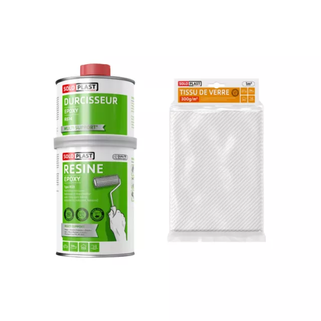 Pack résine epoxy type R123 Soloplast 1 Kg - Tissu de verre Soloplast Roving 30