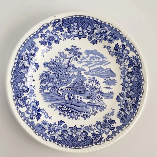 1930’s Woods Burslem Plate Seaforth Blue White TRANSFERWARE 10” Vintage ENGLAND