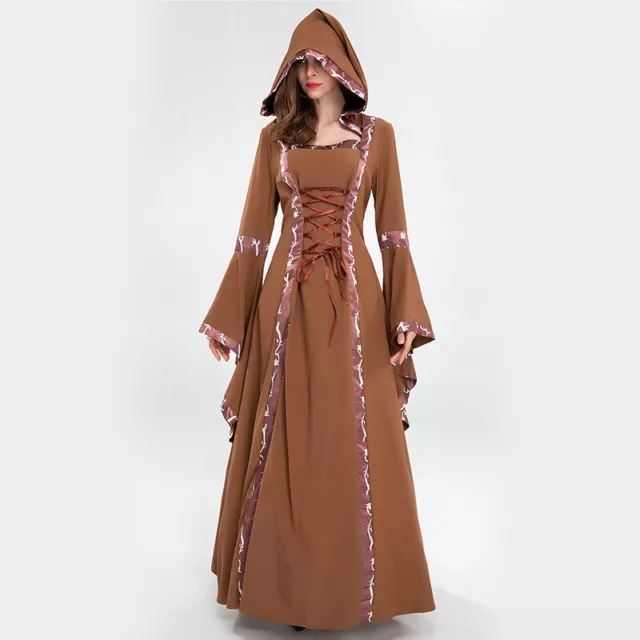 Donna Medievale Abito Costume con Cappuccio Lungo Bell Maniche Halloween Cosplay