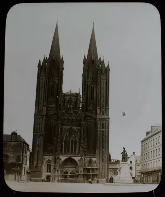 Magic Lantern Slide COUTANCES CATHEDRAL EXTERIOR 1908 EDWARDIAN PHOTO NORMANDY