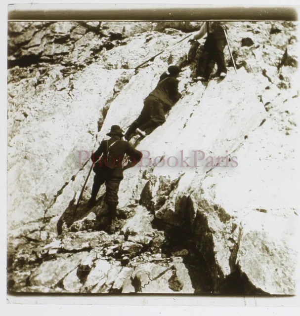 Montagne Alpinisme c1925 Photo Plaque de verre Stereo Vintage