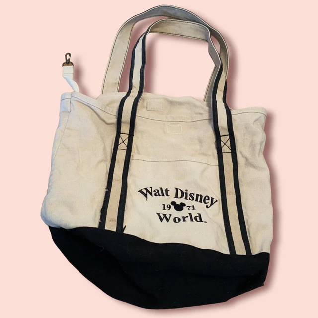 WALT DISNEY WORLD 1971 Canvas Tote Bag Purse Black Beige Embroidered 6