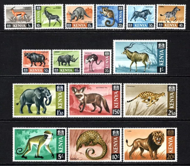 Kenya  1966-71  Wildlife Set Of 16  Sg20-35  Mnh  Unmounted Mint