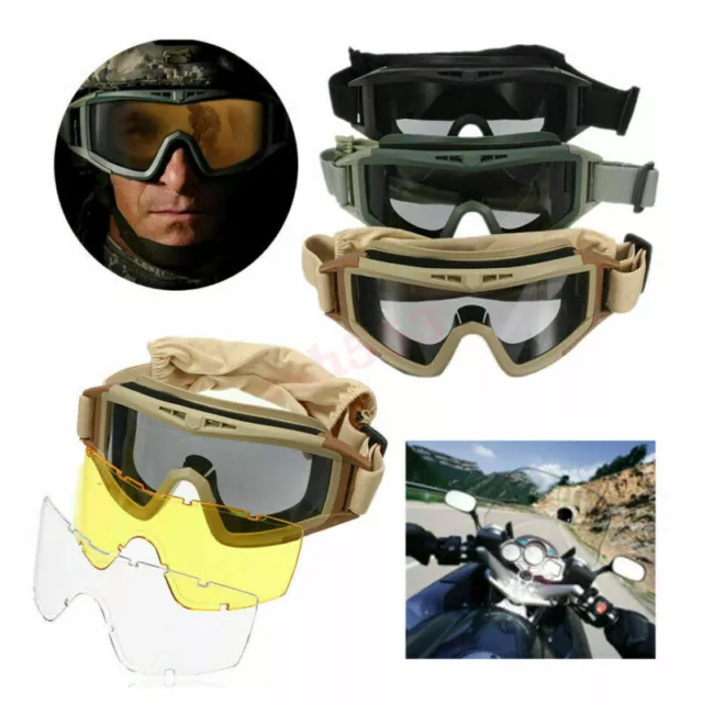 Anti Fog Goggles W/ 3 Lenses Tactical Airsoft Eye Safety Protection Glasses AUS 2