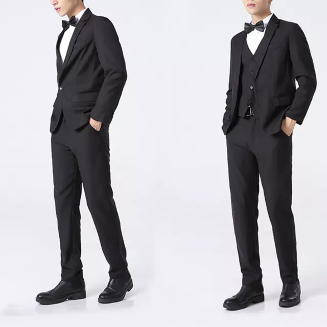 Mens 3Pcs Gentleman Tuxedo Suit Button Down Blazer with Pants Bowtie Outfit