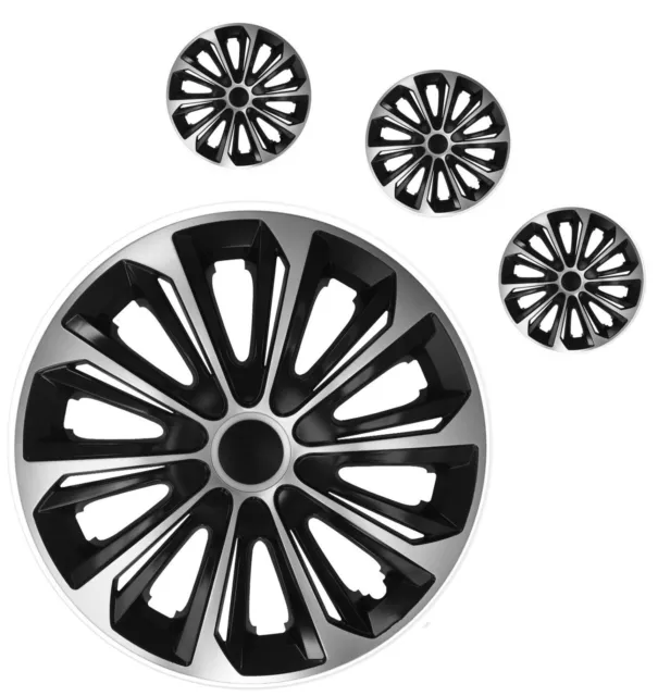 STRONG SILVER AND BLACK 15 "  WHEEL TRIMS COVERS HUB CAPS 15 INCH 4 pcs SET