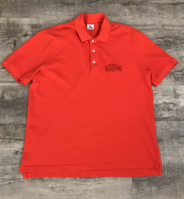 Lacoste Big Croc Polo Shirt Men’s Size 7 Short Sleeve Scarlet Red Pique Cotton