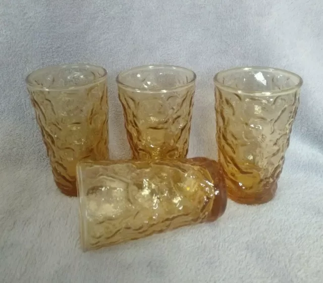 Set of 4 Anchor Hocking Amber Honey Gold Glass  LIDO Milano 4oz juice glasses