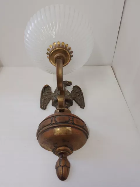 Antique Brass Eagle themed Wall Light with shallow Milk Glass Shade 28cm/11"L