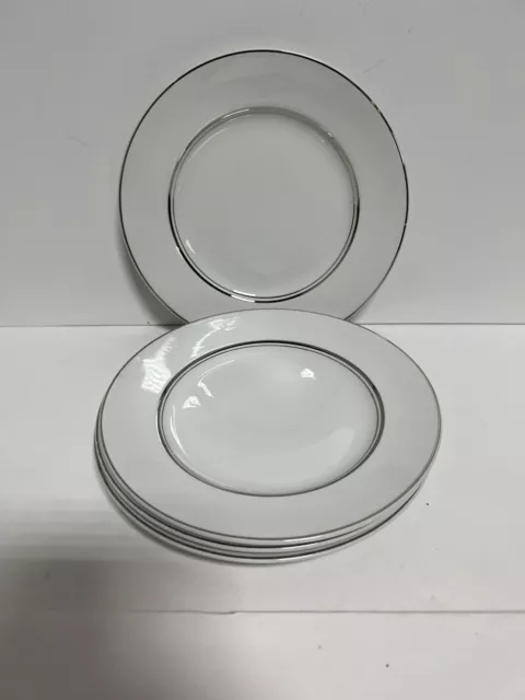 4 WH Grindley Satin White Silver Trim China Bread Plates 7-1/8” SET