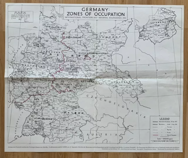 2. Weltkrieg Karte von Deutschland Besatzungszonen , Germany zones of occupation