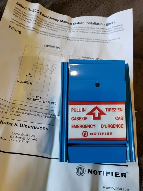 *NEW* NOTIFIER SM950B-20C Fire Alarm French/English Pull Station switch ...