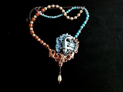 necklace woman pendant art deco nouveau talisman blue fish pisces luxury jewelry 2