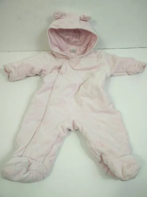 BABY GIRLS NEXT PINK FLEECE PRAMSUIT SNOW SUIT ALL IN ONE EARS 3-6 months