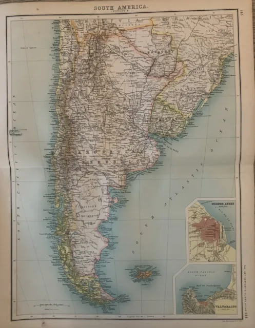 1902 Argentina Chile Paraguay Uruguay Original Antique Map by John Bartholomew