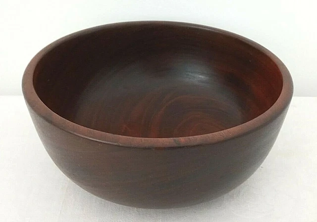 Vintage Round Dark Wood Bowl Salad Serving Chip Popcorn Bowl MCM 9.75"