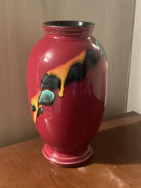 Poole Pottery 'Volcano' Red Glazed Vase 26 Cm High