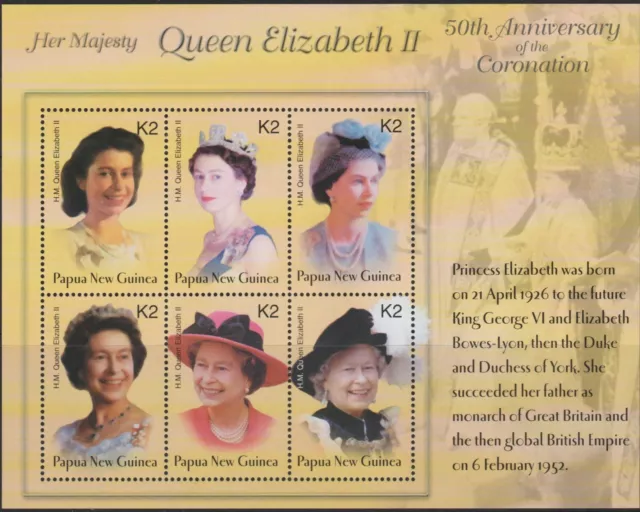 PAPUA NEW GUINEA - 2003 QE II 50th Anniv of Coronation sheet. Scott 1068. MNH