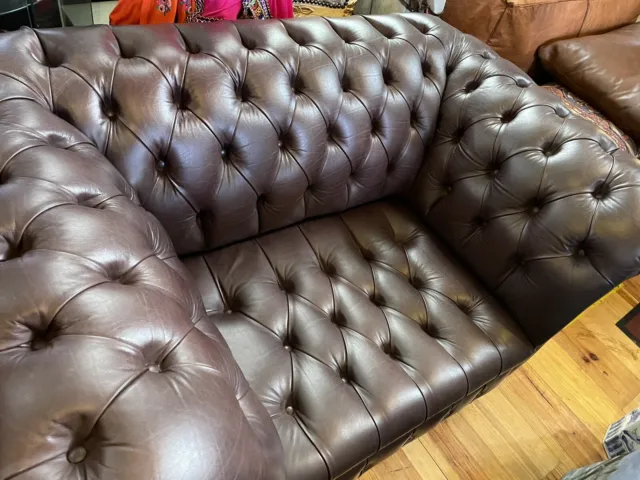 Genuine Leather Chesterfield Sofa Loveseat Snuggle Chair Couch Old English 145cm