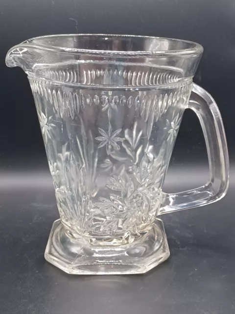 Vintage Art Deco Pressed Clear Glass Pitcher 7"