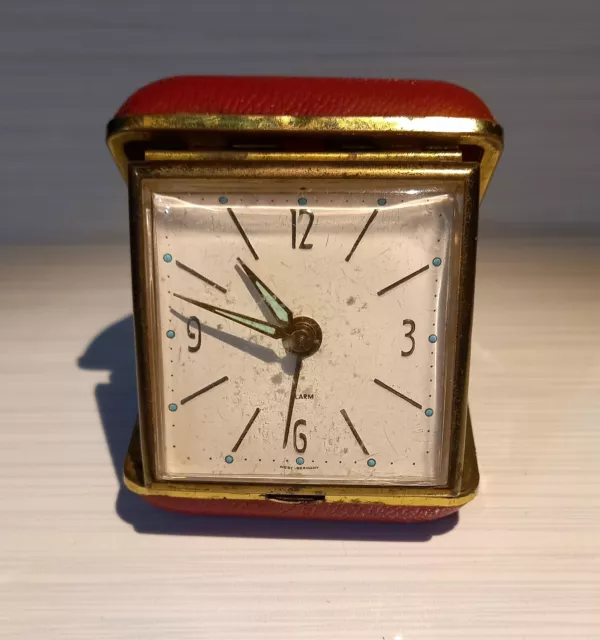 Vintage pre 80's windup foldable German travel alarm clock-it works no alarm