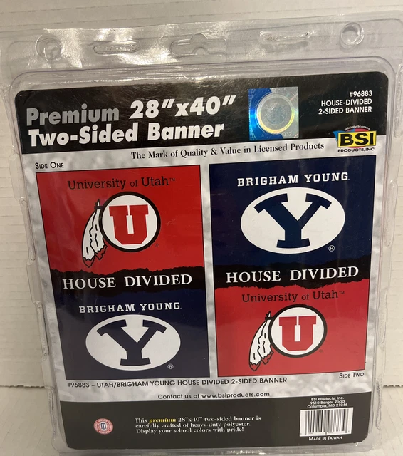 NCAA Utah Utes BYU Cougars HOUSE DIVIDED 2-SIDED 28" X 40" BANNER