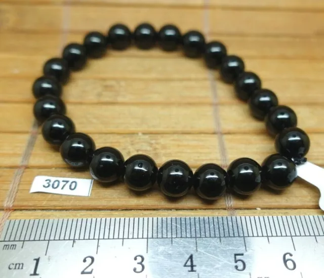 Bracelet perle 8mm OBSIDIENNE NOIRE du Mexique 18,4cm pierre naturelle qualité A 2