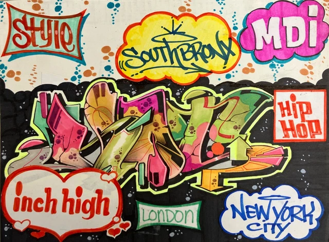 Dessin Graffiti NOTCH 56 (Bronx) 1985 - Signé, Encre Sur Papier 46x61 Cm, Street-art Vintage