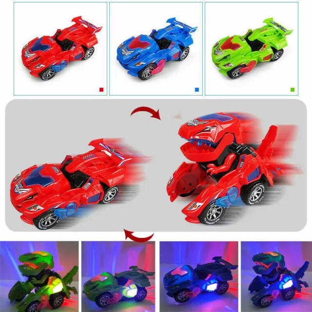 Dino LED Car Dinosaur-Transform Car Toys Automatic Transforming Dino Gifts Kids