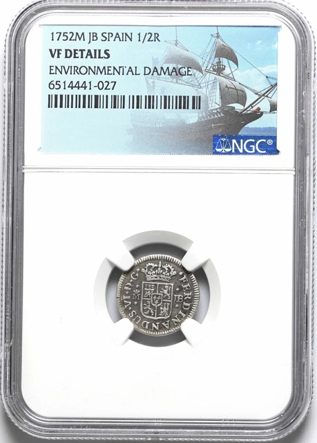 COLONIAL ERA SPAIN. Ferdinand VI, Silver 1/2 Real, 1752, NGC VF Details