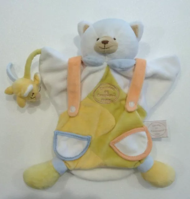18- Doudou Et Compagnie Chat Marionnette Souris Jaune Vert Blanc Bleu Poche Neuf